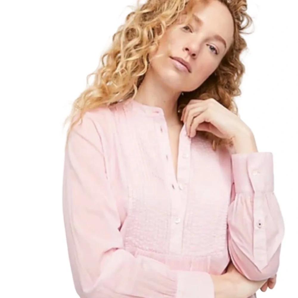 J. Crew Light Pink Pintuck Popover Blouse